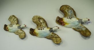 Beswick Trio of Flying Bird Figures ' Pink Legged Partridge ' Model Num 1188.