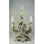 A German Late 19th Century Hand Painted Porcelain Figural 3 Branch Candelabra,