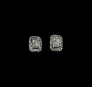 18ct White Gold Diamond Cluster Earrings Central Princess Cut Diamonds Surrounded By Tapered