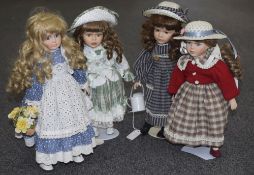Collection Of Four Modern Display Dolls, Bisque Heads,