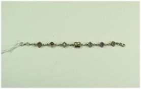 Arts and Crafts Looking - 1920's Stone Set Silver Bracelet. Marked 92.5. 7.5 Inches In Length.