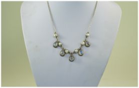 A Nice Quality Vintage Silver Set Moonstone and Pearl Necklace. Fully Hallmarked.