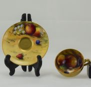 Royal Worcester Fine Hand Painted Miniature Cup and Saucer ' Fallen Fruits ' Apples and Berries