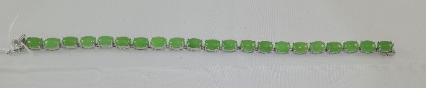 Green Jade Tennis Bracelet, oval cut cab