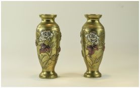 Small Pair Of Japanese Bronze Vases, Flo