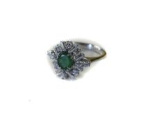 18ct White Gold Diamond And Emerald Clus