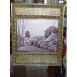 Brass Framed Fire Screen, With Printed V