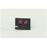 Ruby Square Stud Earrings, 2cts of rubie