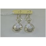 Pair of Clear Natural Rock Crystal Drop