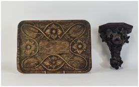 19thC Carved Oak Wall Bracket, Carved Leaf, Berry And Bird, Height 7¼ Inches.