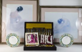 Mixed Box Comprising Two Framed Ballerina Prints, Two Cabinet Plates,