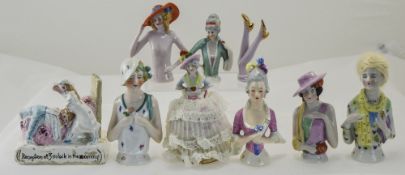 Collection Of Eight Half Doll Pin Cushions To Include Art Deco, Nude And Legs,
