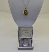 9ct Gold Locket Set With A Faceted Blue Stone Together With 3 Pairs Of 9ct Gold Gemset Earrings