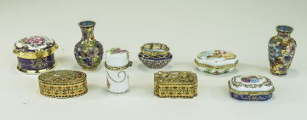 Collection Of Small Trinket/Pill Boxes In Gilt Metal And Porcelain Together With Two Small