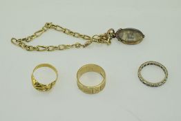 A Small Collection of 9ct and 18ct Gold Jewellery. Comprises 3 Rings and Bracelet. 18ct - 2.2 grams.