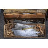 Late 19th Early 20thC Carpenters Tool Box Containing A Collection Of Woodworking Hand Tools,