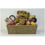 Basket Containing A Collection Of 1970/80's Soft Toys.