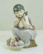 Lladro Figure ' Pondering Girl with Basket of Flowers ' Model Num 5173. Issued 1982 - 1993. 6.