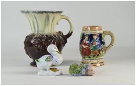 Small Mixed Lot Comprising Foreign Mug, Portuguese Porcelain Duck Figure,