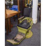 Early 20thC Ritter Dentists Chair In Green Metal With Black Leather,