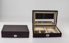 Stratton - Deluxe Polished Mahogany Lidded Jewellery Box with Fitted Interior, Mirror and Drawer,