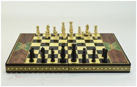 High Gloss Folding Chess Board Each End With Sliding Top Compartments Containing Boxwood And Ebony