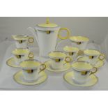 Shelley Art Deco 14 Piece Coffee Set Comprising 6 Cups, 5 Saucers, Sugar, Cream And Coffee Pot,