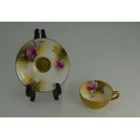 Royal Worcester - Fine Hand Painted Miniature Cup and Saucer ' Pink Roses ' Stillife. Signed M.