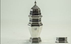 Early 20thC Silver Sugar Caster, Plain Faceted Form With Stepped Base, Armorial Crest To Front,