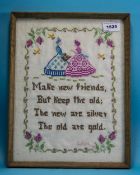 Framed Sampler Depicting 2 Figures And Text 'Make New Friends But Keep The Old,
