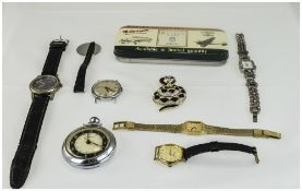 Mixed Lot Of Watches Comprising Timex Manual Wind, Ingersoll Chrome Pocket Watch,