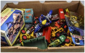 A Large Box Containing Model Cars, Trucks etc, Various Makes and Sizes. Over 40-50 Items In Total.
