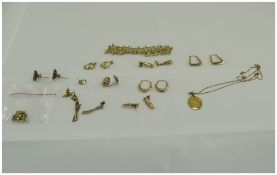 9ct Gold Pendant And Chain Together With A 9ct Gold Bracelet And Nine Pairs Of 9ct Gold Earrings +