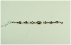 Arts and Crafts Style Stone Set Silver Bracelet. Marked 92.5. 7.5 Inches In Length.