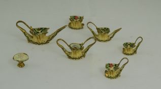Miniature Novelty 6 Piece Teaset made from fish vertebrae and hand painted.