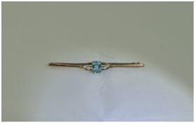 Victorian 9ct Gold Aquamarine and Seed Pearl Set Brooch. Marked 9ct. 2.5 Inches Wide.