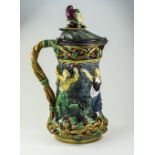 Minton - Majolica Large Lidded ( Jester ) Tower Jug, with Moulded Dancing Figures,