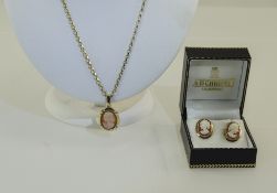 9ct Gold Cameo Pendant On Chain And Earring Set, In Fitted Box,