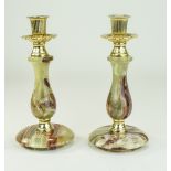 A Pair of 1960's Onyx Candlesticks. 8.25 Inches High.