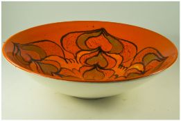 Poole - Delphis Large Footed Bowl. c.1970's. Orange Ground, Shape No 58. Poole Marks to Base. 13.