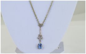 Edwardian 9ct Gold Set Pendant Drop with Blue Faceted Stone.