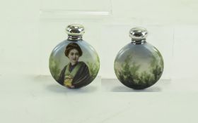 Small Edwardian Ceramic Scent Bottle With Silver Hallmarked Cap For Birmingham e 1904,