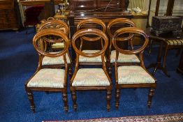 Set Of Six Victorian Balloon Back Chairs, Padded Seats,