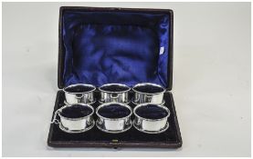 Elkington & Co Victorian Set Of Six Silver Plated Napkin Rings, Of Plain Form With Beaded Edge,