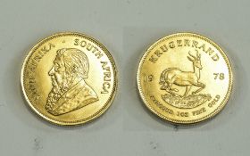 South African 1oz Fine Gold Full Krugerand. Date 1978. Excellent Condition.