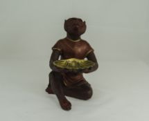 Modern Cast Cold Painted Figure Of A Monkey Holding A Gilt Oyster Shell, Unmarked, Cast Metal,