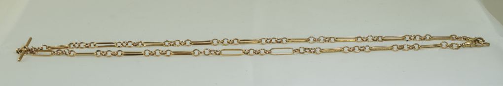 A Gents 9ct Gold Albert Chain with Tee Bar. Nice Quality and Colour. Fully Hallmarked.