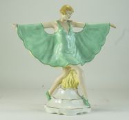 Art Deco - Czechoslovakia Impressive Hand Painted Porcelain Figure ' Butterfly Girl Dancer ' Num