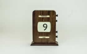 Gentleman's Oak Cased 1950's Desk Calendar with Day, Date and Month, Markers. Nice Condition.