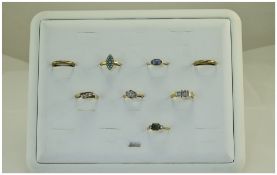 Collection Of 8 Dress Rings, Mostly 9ct Fully Hallmarked Set With Green,